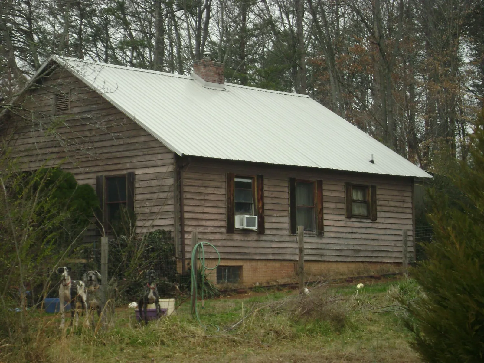 White metal roof on an old wood sided farmhouse, from a Asphalt Shingle Roof Repair job in Donaldsonville